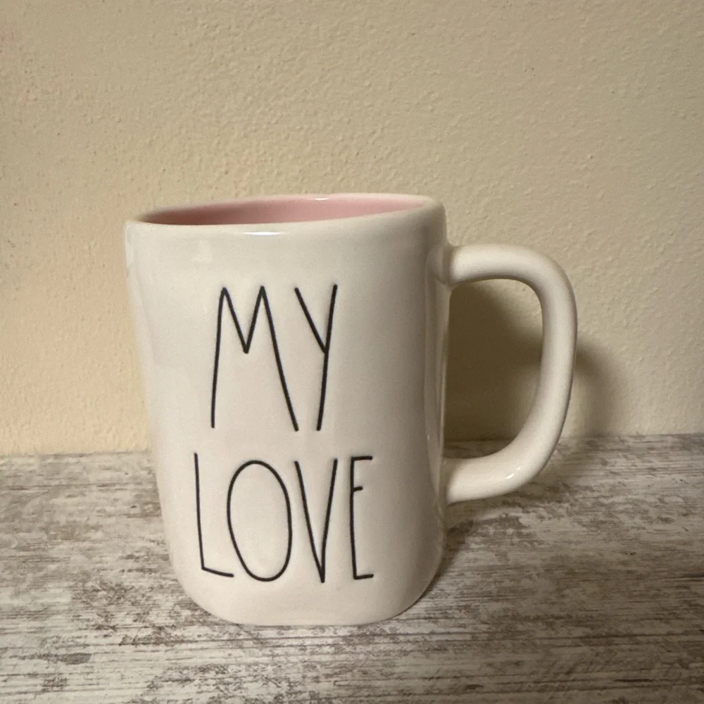 Rae Dunn “MY LOVE” Ceramic Mug Pink Interior - Picture 1 of 6